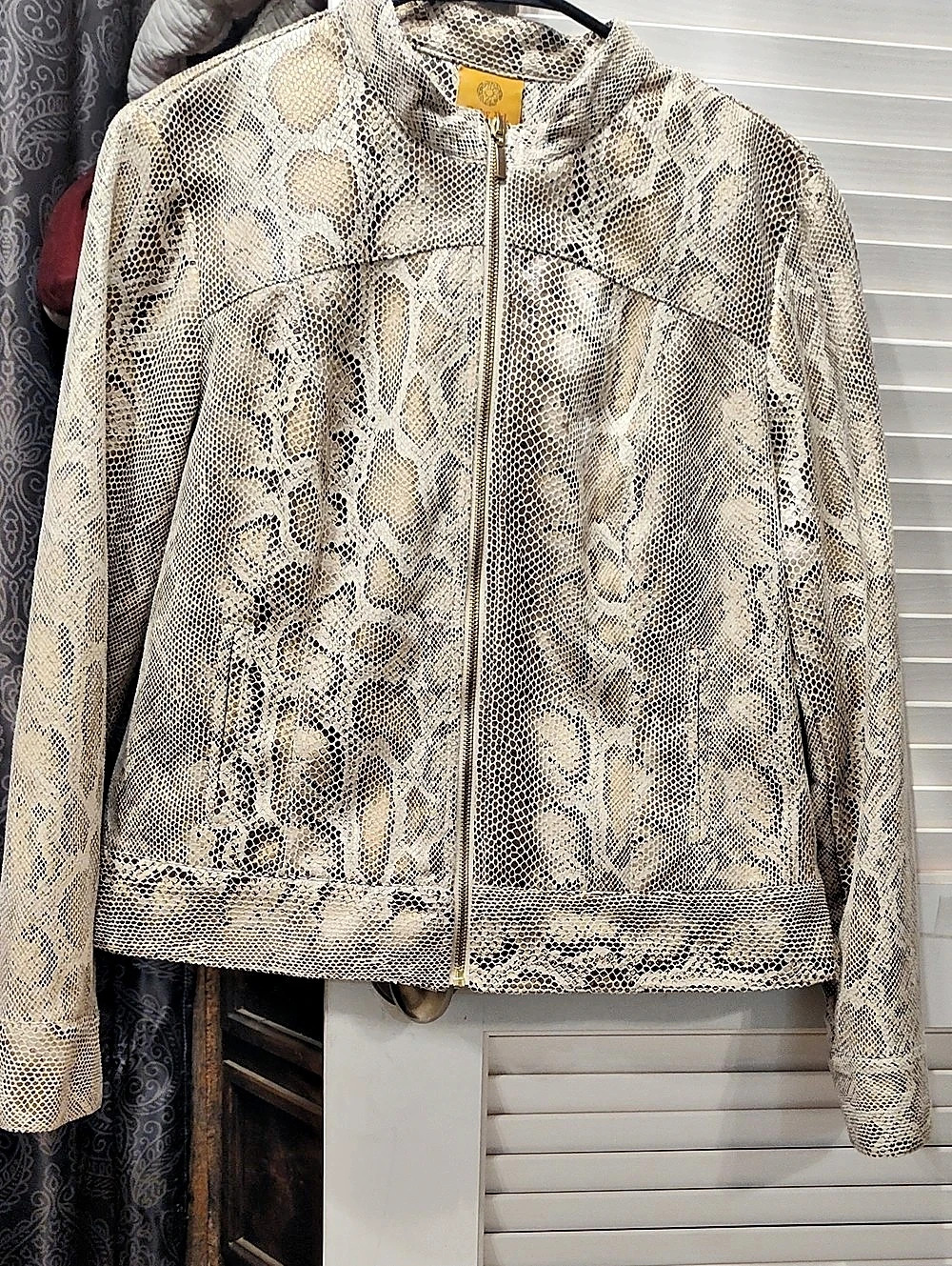 Ruby Rd. Snakeskin Print Zip Front Jacket Brown & Cream Size 14
